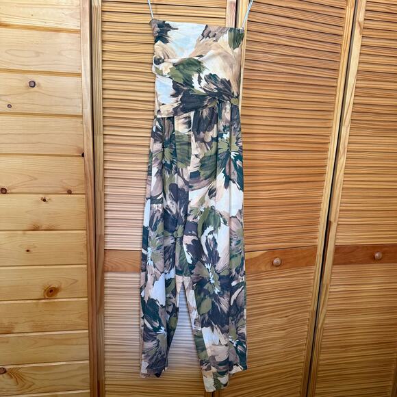 Girl and the Sun Waterfront Green and Yellow Strapless Jumpsuit in Size Medium. - Picture 4 of 12